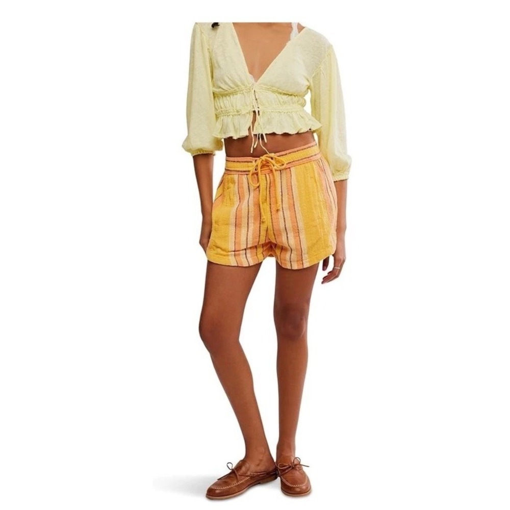 Free People Kalli Board Shorts Women's Size M Yellow Combo Cotton Drawstring NWT - Picture 8 of 10